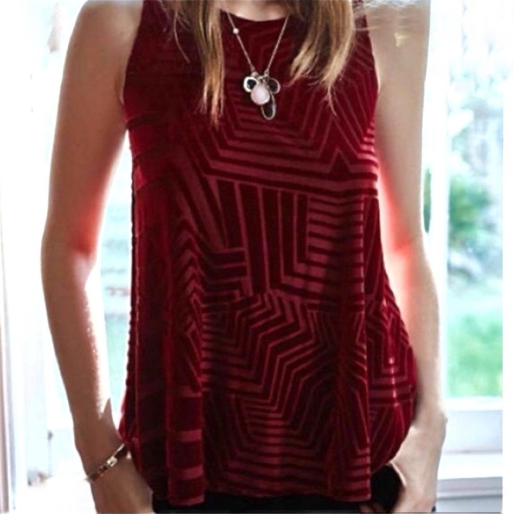 Sunday in Brooklyn Anthropologie Ruby red velvet Labrynth sleeveless swing top